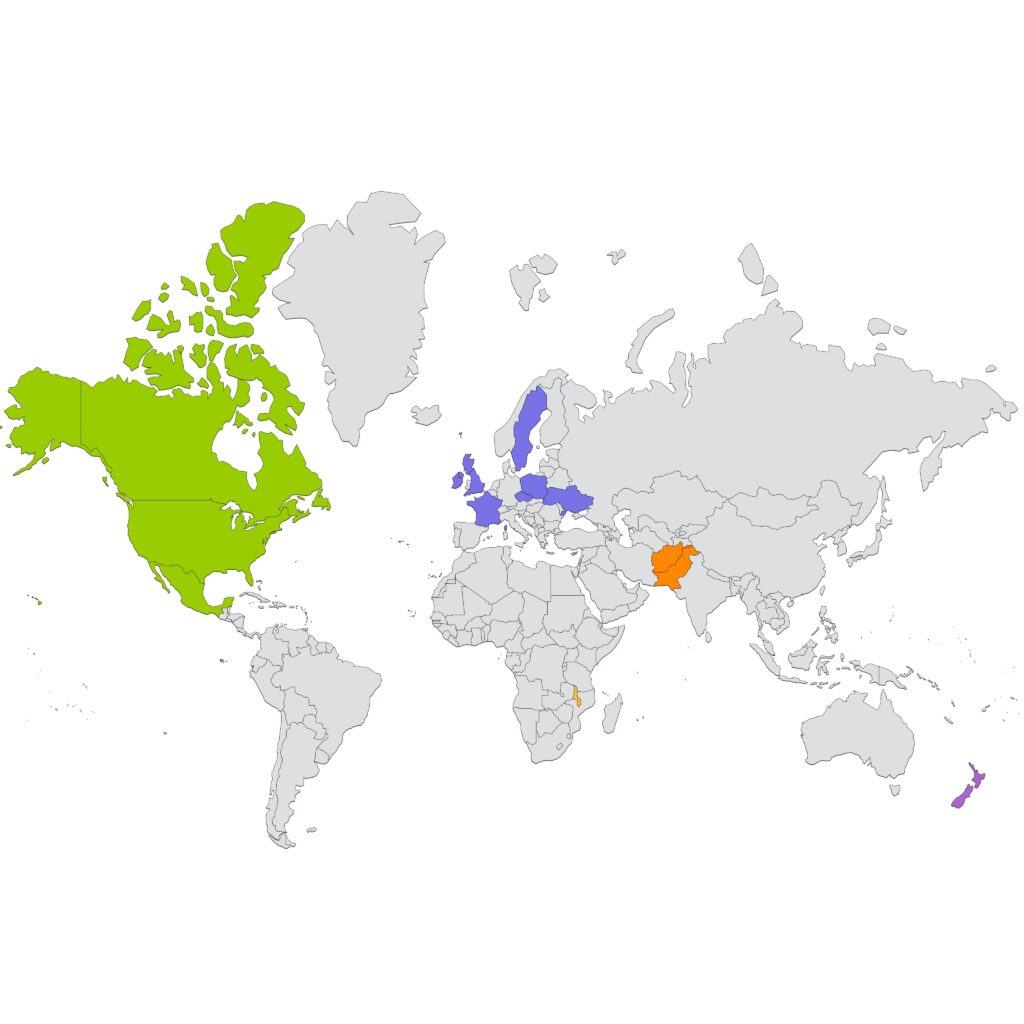 World map that has coloured in all of the countries that I've read books for so far.